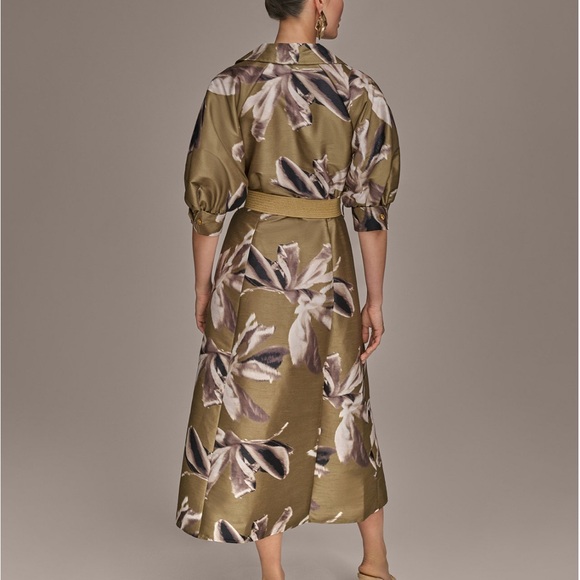 Donna Karan Floral Button-Up Shirt Dress with Belt. Size 8. Smoky Olive. NWT - Picture 4 of 9